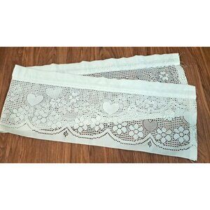 Vintage Knit Lace Valance White Hearts Floral Louis Hornick Farmhouse 58x11
